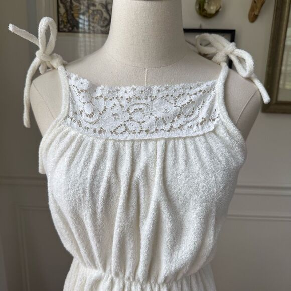 Vintage 70s 80s White Terrycloth Sundress Swim Coverup S M - Picture 2 of 4
